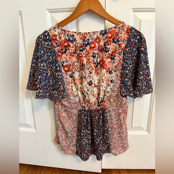 HD in Paris Anthropologie Mixed Floral Print Tunic Tie Front Palo Alto Blouse - Picture 7 of 12